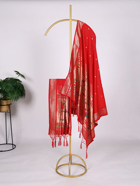 Weaving Zari Work Jacquard Silk With Paithani Dupatta